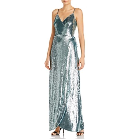Aidan Mattox Dresses & Skirts - Aidan Mattox Mint Green/Blue Evening Gown Sequined Sleeveless Wrap Dress Size 8